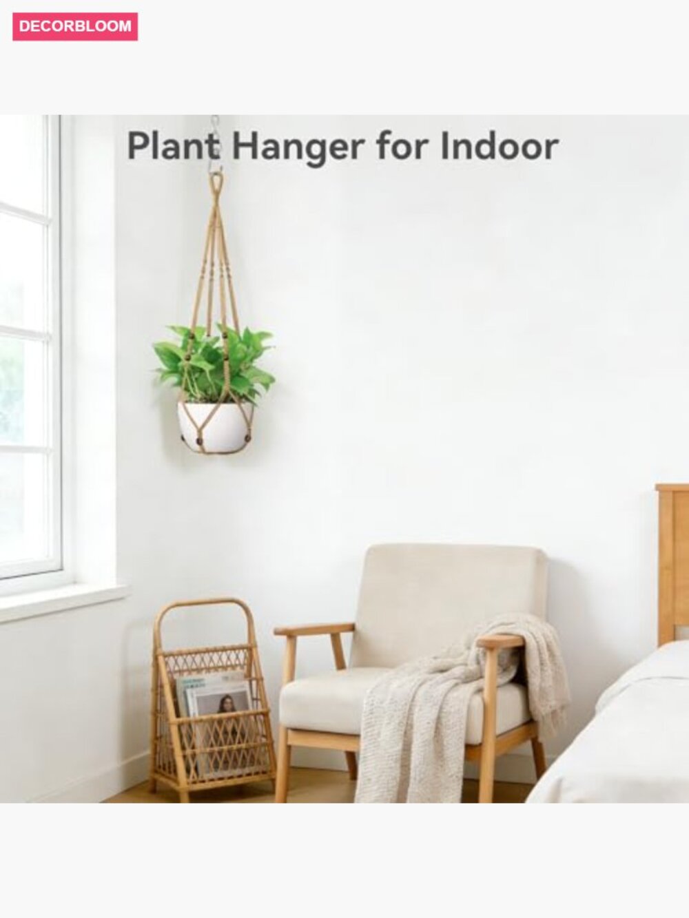Boho Macrame Plant Hanger, Fits 4-15 Inch Pots, 35 Inch, Sturdy Hanging Planter - Picture 5 of 7